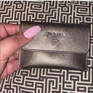 Metallic silver bronze PRADA card holder case